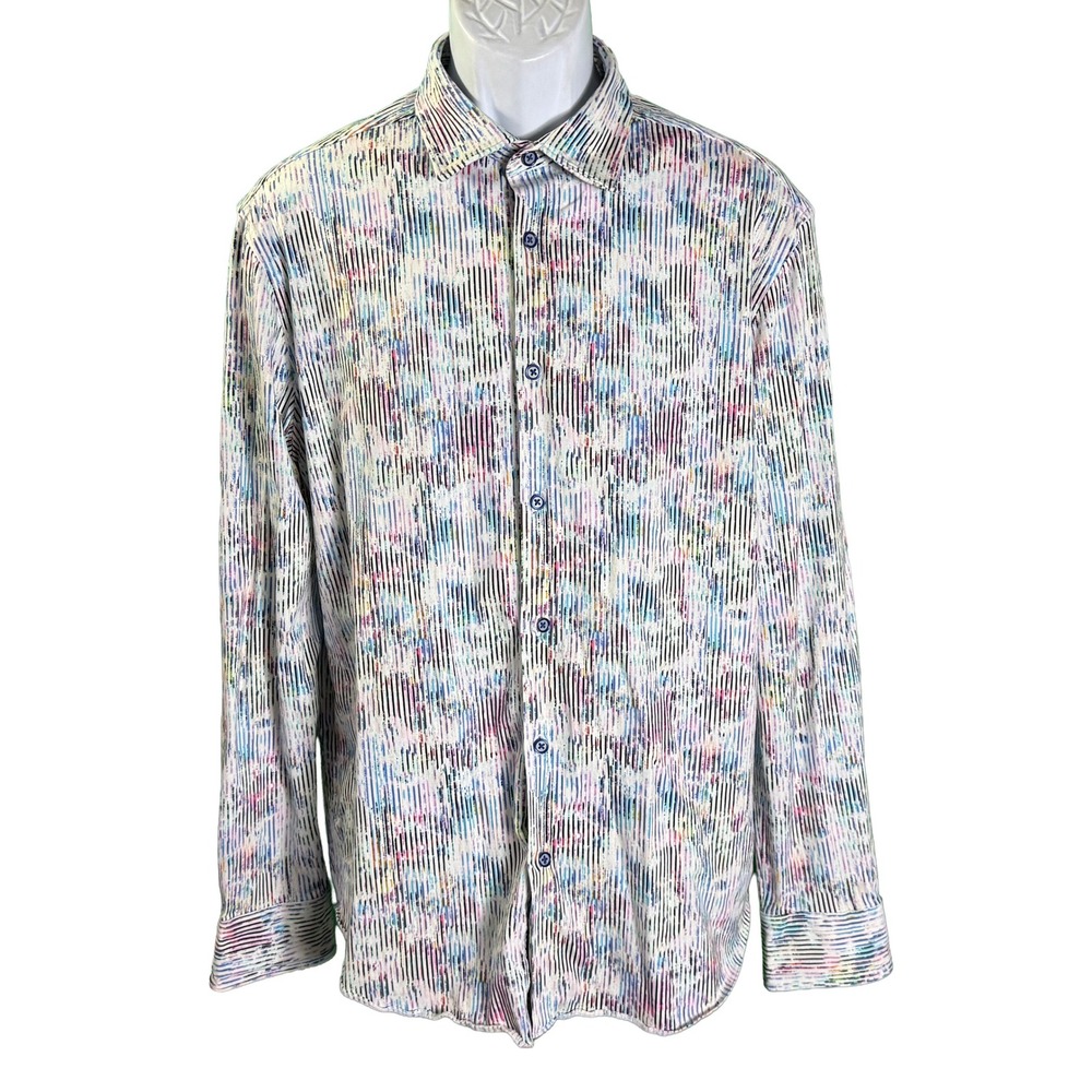 Robert Graham Button Down Shirt Mens XL Multicolor Abstract Stripe Classic Fit